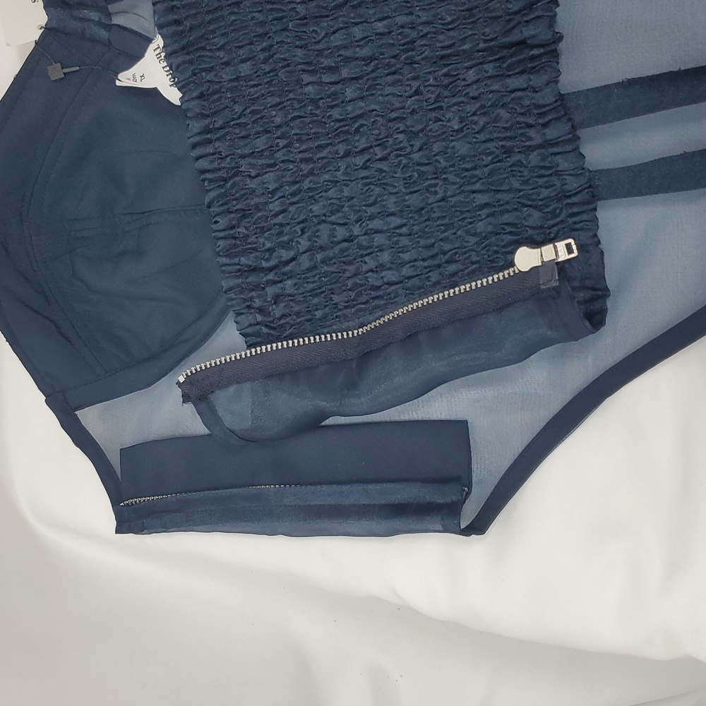 The Drop womens Sky Captain Organza Corset by @signedblakeBlouses ~ Blue - Picture 13 of 16